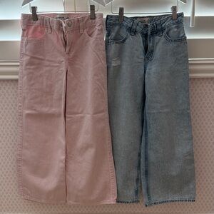2 Abercrombie Kids Highrise Ultra Wide Leg Jeans in Denim and Baby Pink